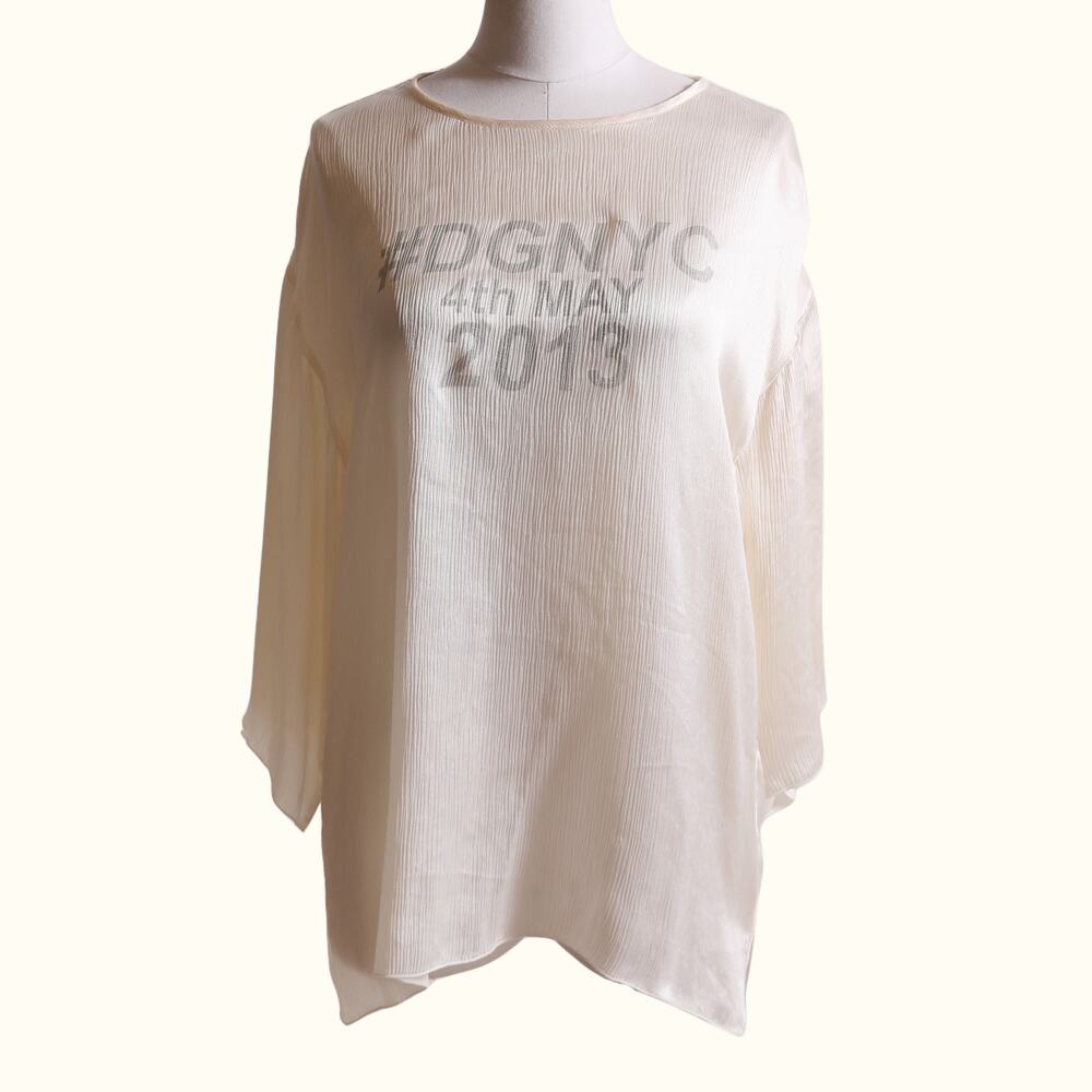 DOLCE & GABBANA Cream Crinkled Silk Logo Oversized Top